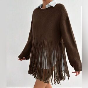 Brown Fringe Sweater